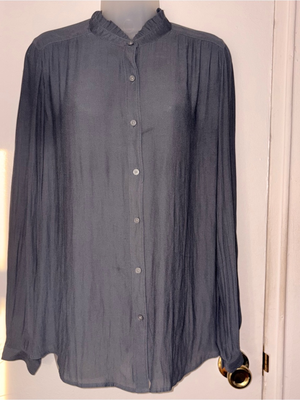 LOFT Slate Blue Button-Front Blouse